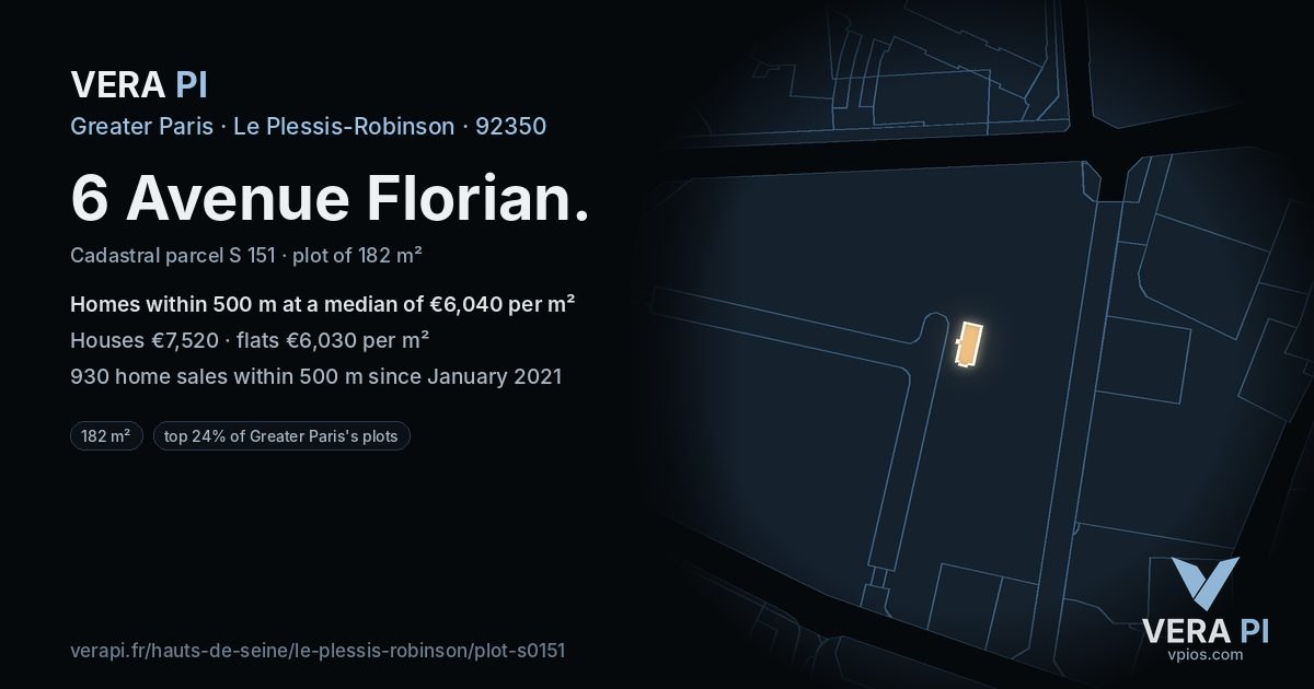 6 Avenue Florian, Le Plessis-Robinson at night – the plot lit, the parcels around coloured by the prices near them