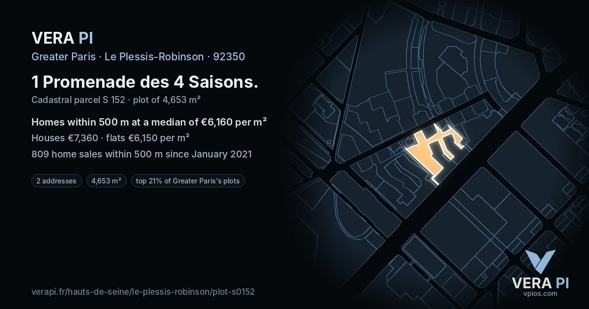 1 Promenade des 4 Saisons, Le Plessis-Robinson at night – the plot lit, the parcels around coloured by the prices near them