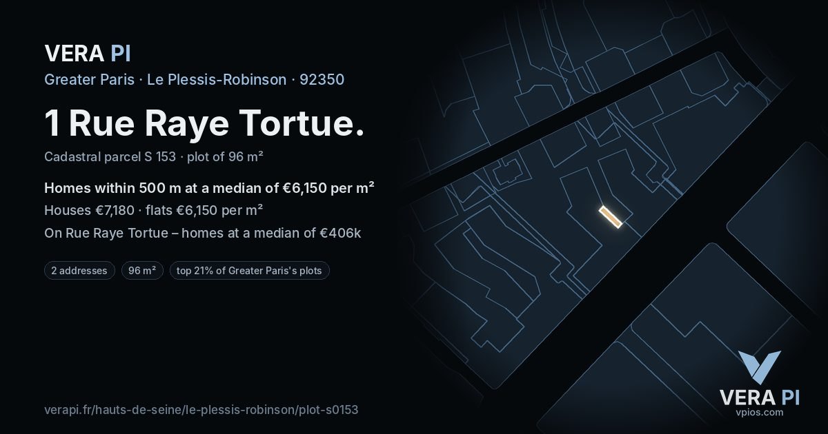 1 Rue Raye Tortue, Le Plessis-Robinson at night – the plot lit, the parcels around coloured by the prices near them
