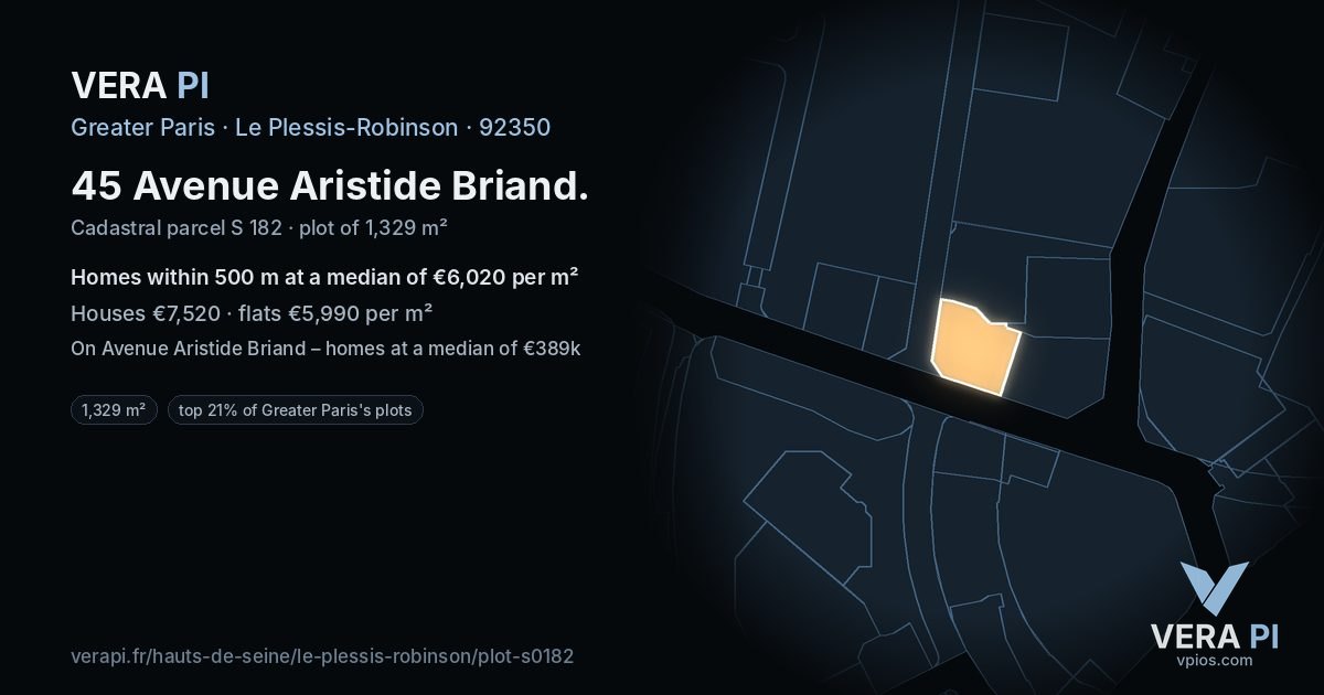 45 Avenue Aristide Briand, Le Plessis-Robinson at night – the plot lit, the parcels around coloured by the prices near them