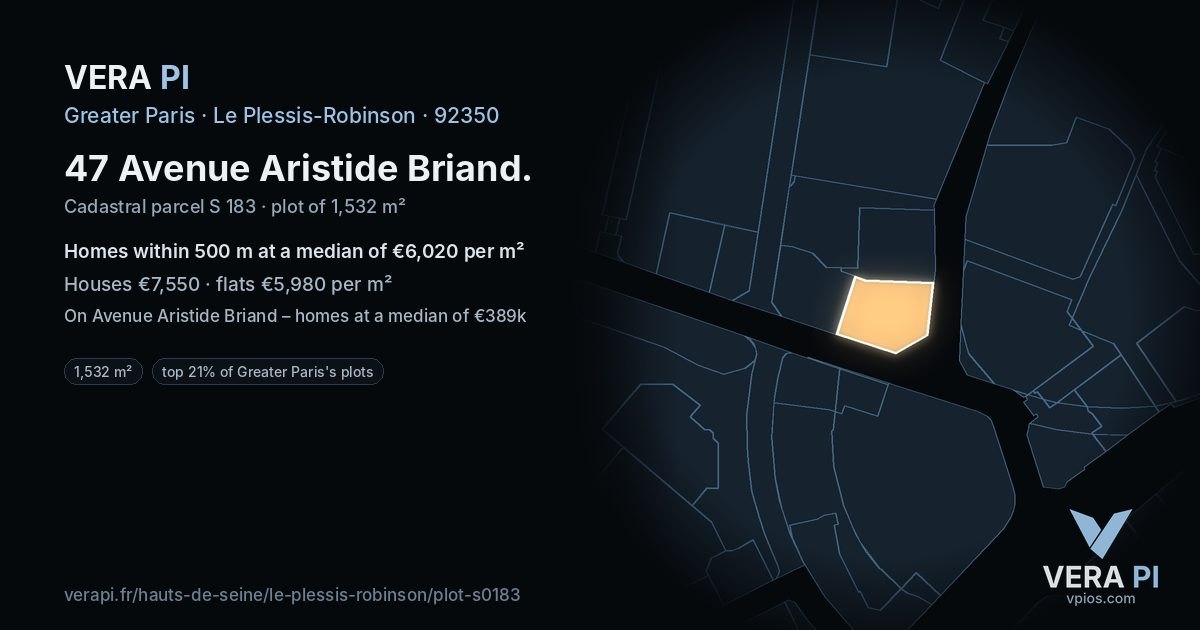 47 Avenue Aristide Briand, Le Plessis-Robinson at night – the plot lit, the parcels around coloured by the prices near them