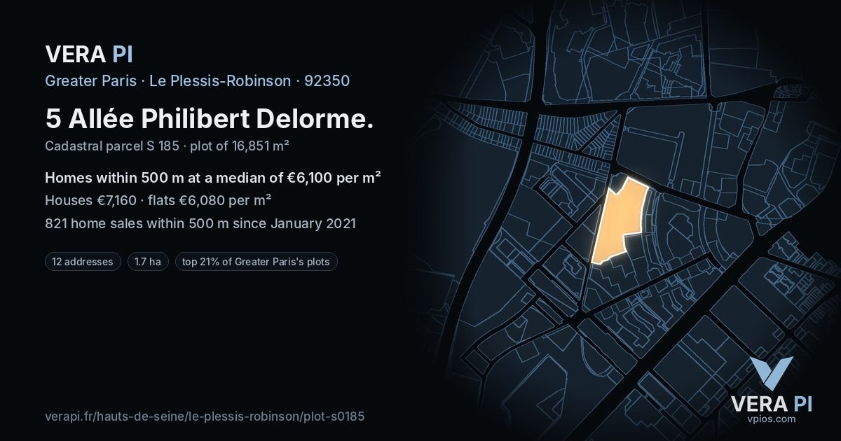 5 Allée Philibert Delorme, Le Plessis-Robinson at night – the plot lit, the parcels around coloured by the prices near them
