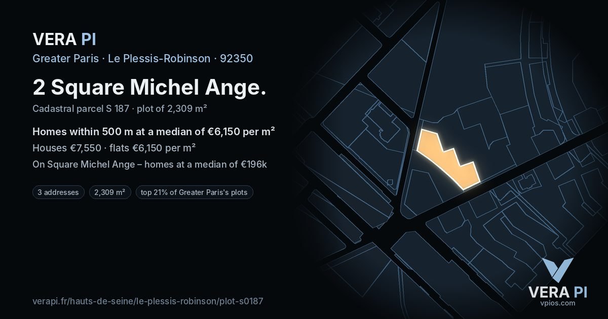 2 Square Michel Ange, Le Plessis-Robinson at night – the plot lit, the parcels around coloured by the prices near them