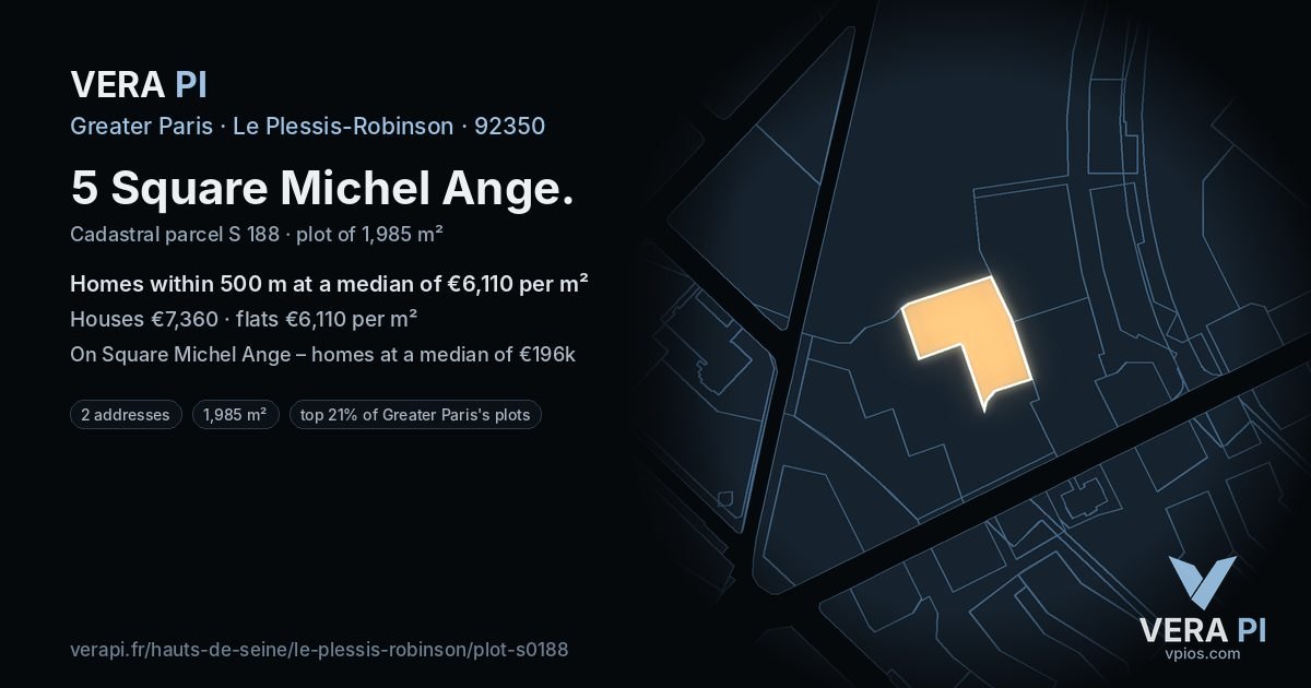5 Square Michel Ange, Le Plessis-Robinson at night – the plot lit, the parcels around coloured by the prices near them