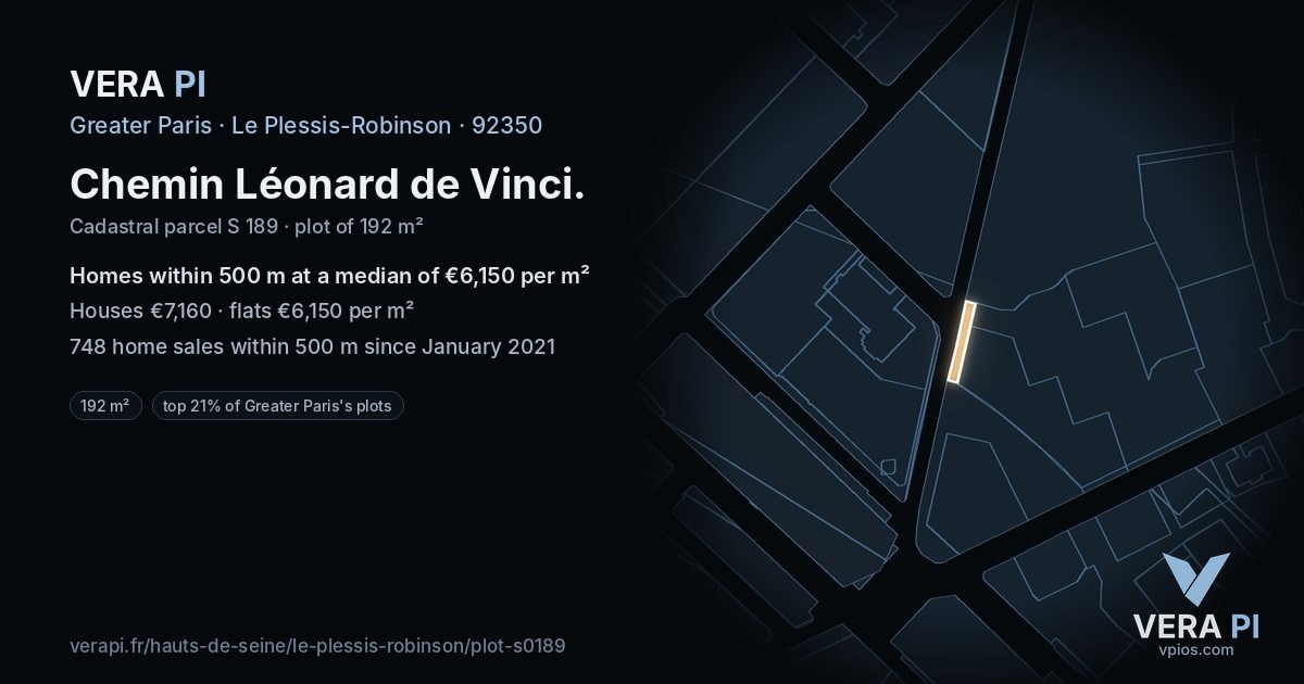 Chemin Léonard de Vinci, Le Plessis-Robinson at night – the plot lit, the parcels around coloured by the prices near them