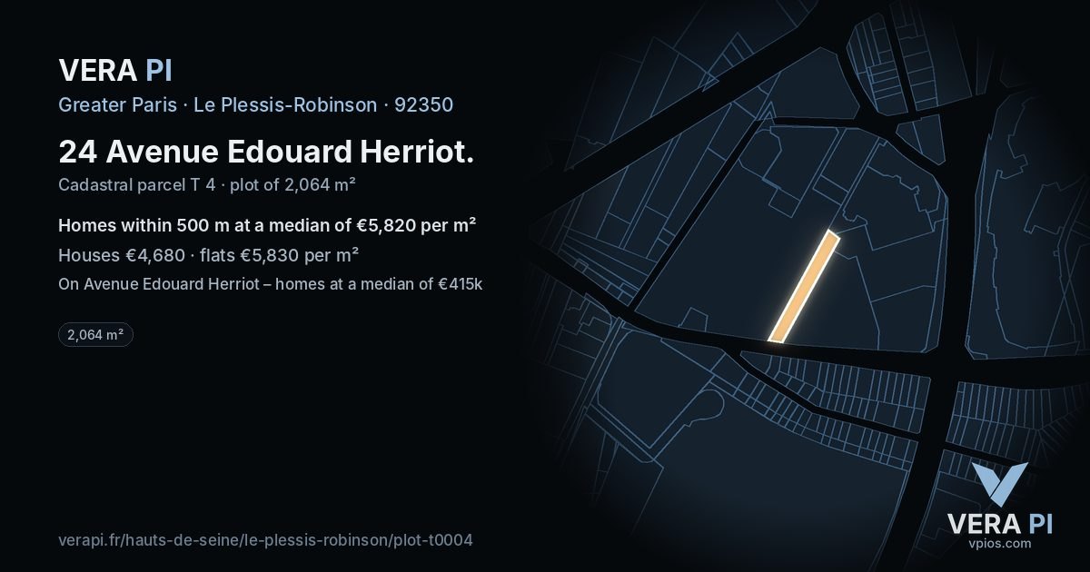 24 Avenue Edouard Herriot, Le Plessis-Robinson at night – the plot lit, the parcels around coloured by the prices near them