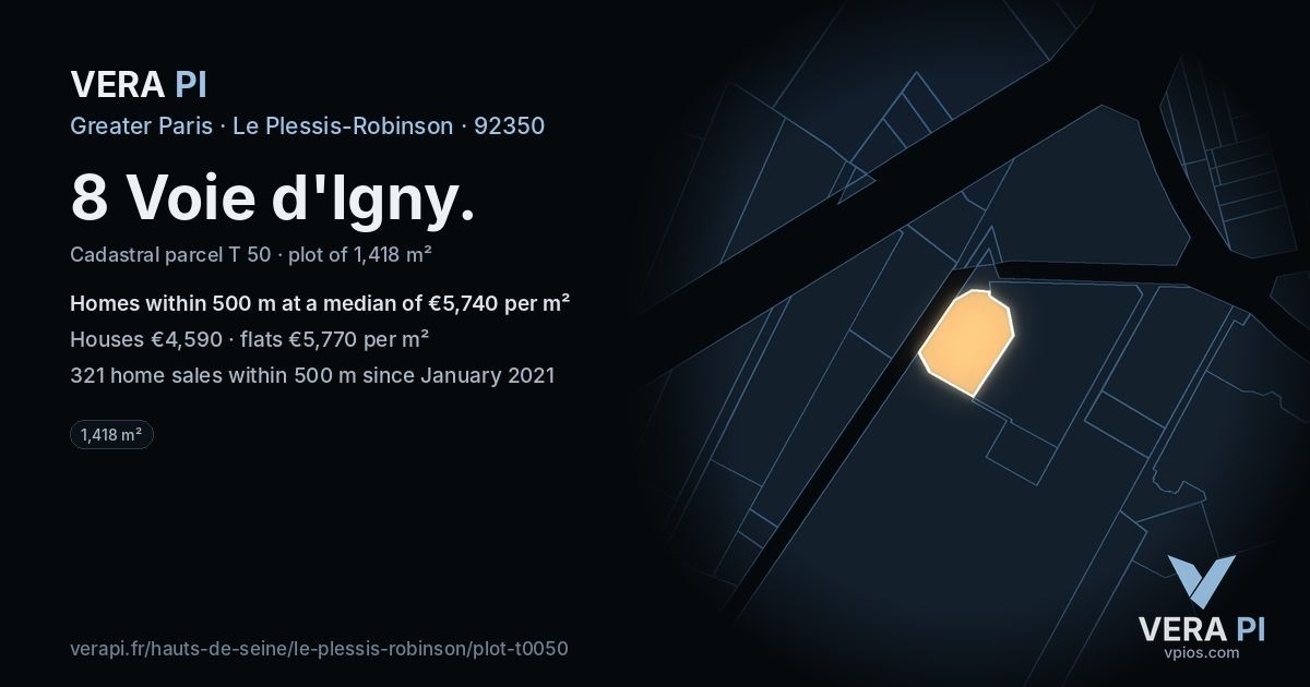 8 Voie d'Igny, Le Plessis-Robinson at night – the plot lit, the parcels around coloured by the prices near them