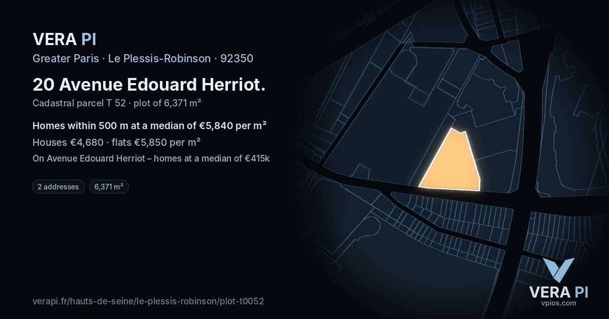 20 Avenue Edouard Herriot, Le Plessis-Robinson at night – the plot lit, the parcels around coloured by the prices near them