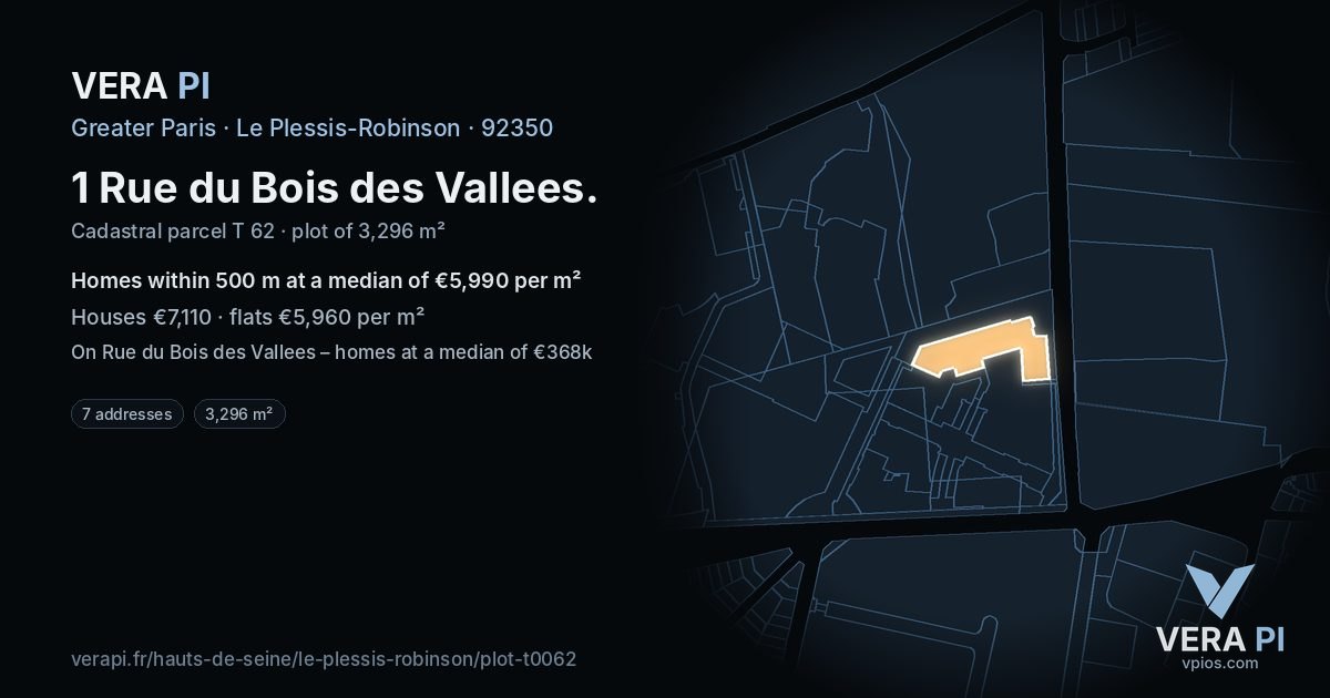 1 Rue du Bois des Vallees, Le Plessis-Robinson at night – the plot lit, the parcels around coloured by the prices near them