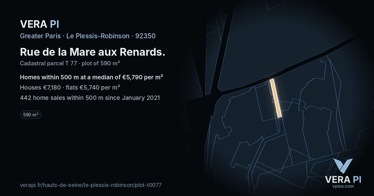 Rue de la Mare aux Renards, Le Plessis-Robinson at night – the plot lit, the parcels around coloured by the prices near them