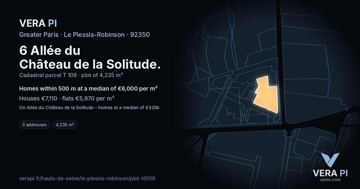 6 Allée du Château de la Solitude, Le Plessis-Robinson at night – the plot lit, the parcels around coloured by the prices near them