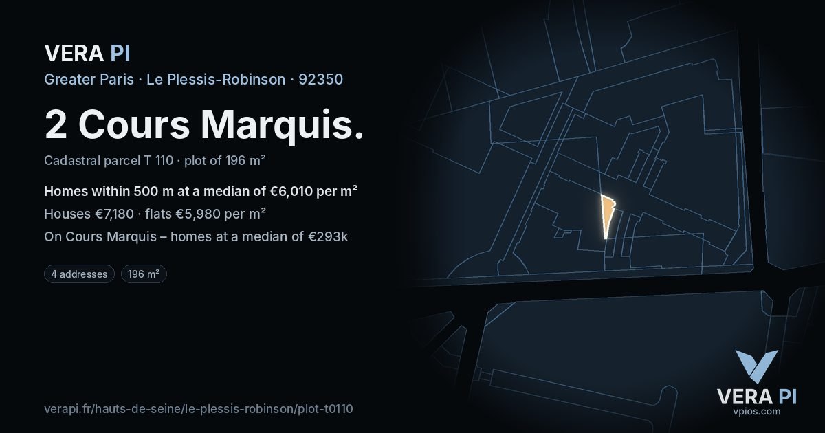 2 Cours Marquis, Le Plessis-Robinson at night – the plot lit, the parcels around coloured by the prices near them