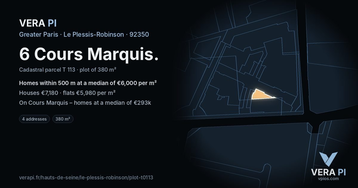 6 Cours Marquis, Le Plessis-Robinson at night – the plot lit, the parcels around coloured by the prices near them