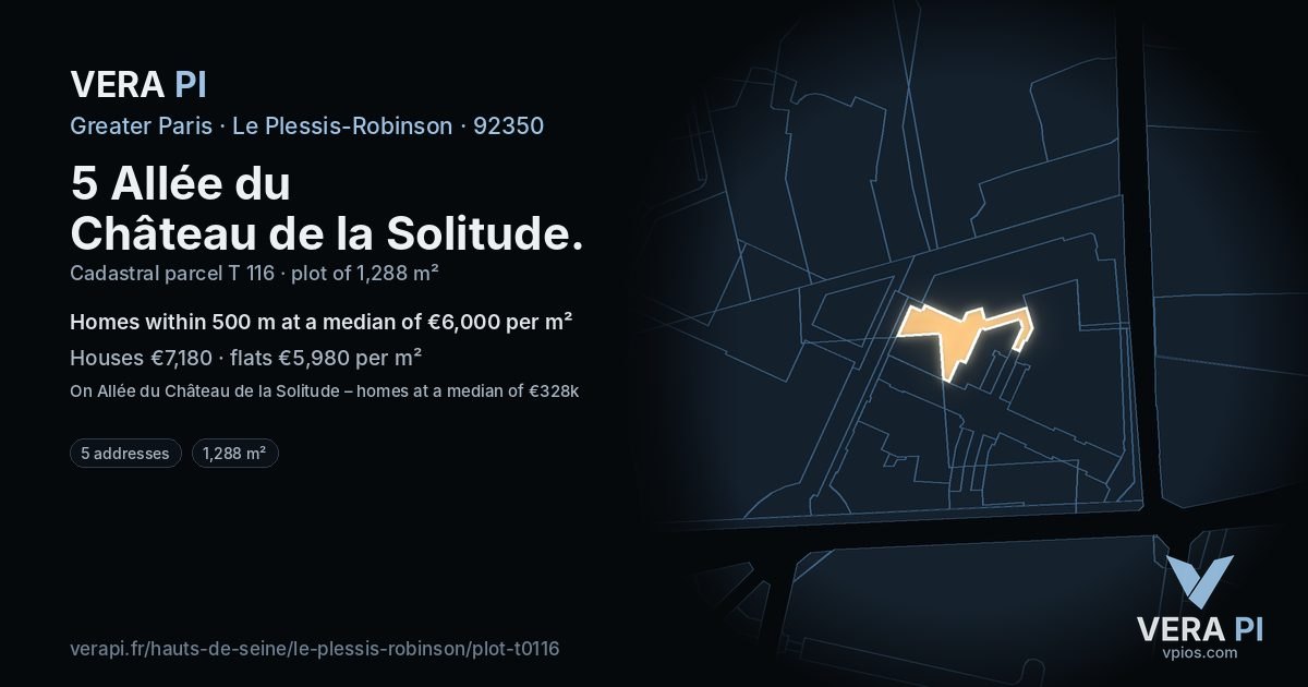 5 Allée du Château de la Solitude, Le Plessis-Robinson at night – the plot lit, the parcels around coloured by the prices near them