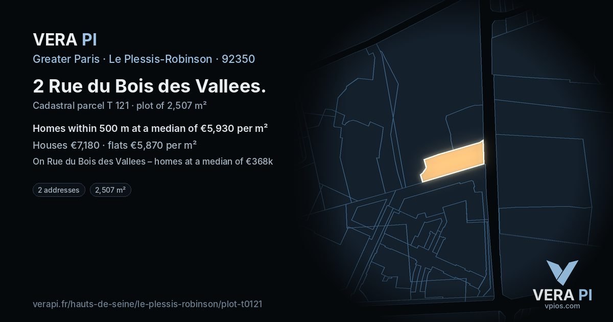 2 Rue du Bois des Vallees, Le Plessis-Robinson at night – the plot lit, the parcels around coloured by the prices near them