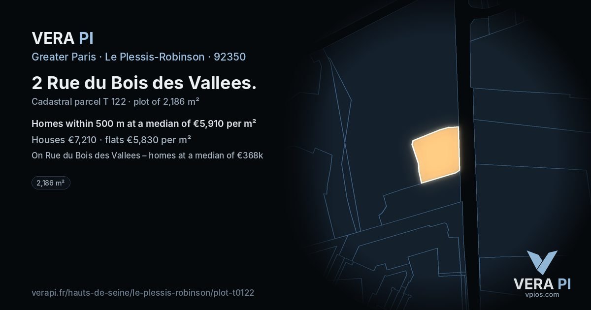 2 Rue du Bois des Vallees, Le Plessis-Robinson at night – the plot lit, the parcels around coloured by the prices near them