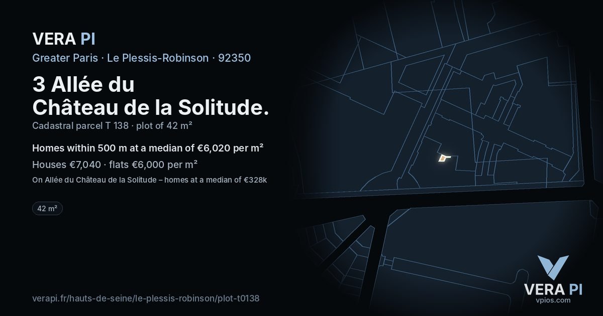 3 Allée du Château de la Solitude, Le Plessis-Robinson at night – the plot lit, the parcels around coloured by the prices near them