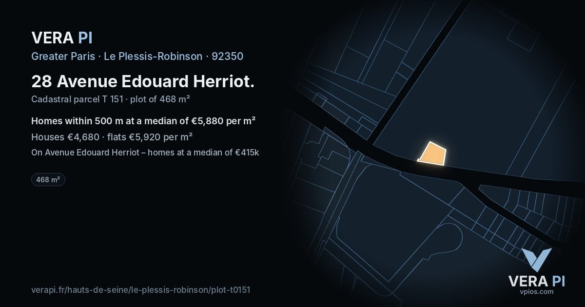 28 Avenue Edouard Herriot, Le Plessis-Robinson at night – the plot lit, the parcels around coloured by the prices near them