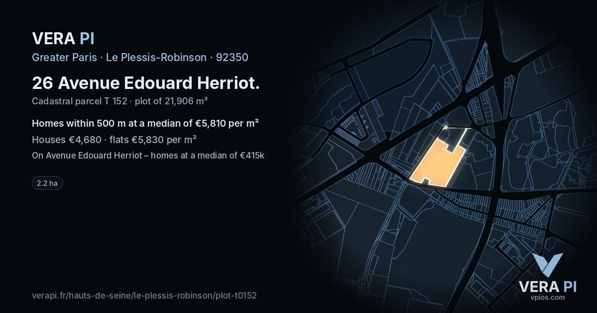 26 Avenue Edouard Herriot, Le Plessis-Robinson at night – the plot lit, the parcels around coloured by the prices near them
