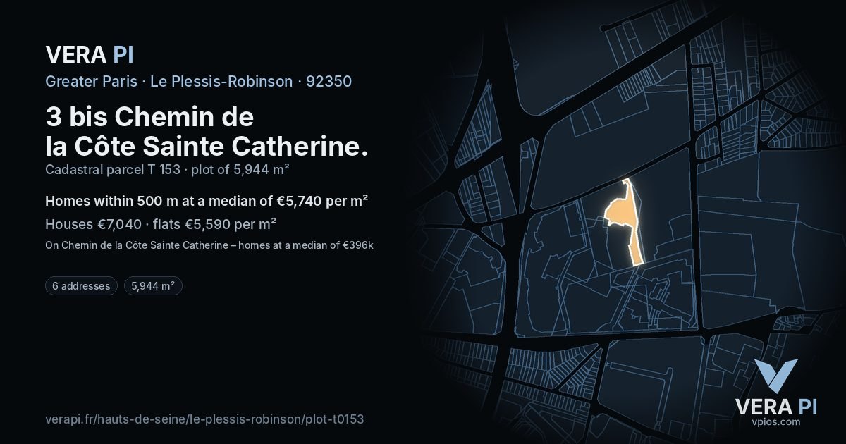 3 bis Chemin de la Côte Sainte Catherine, Le Plessis-Robinson at night – the plot lit, the parcels around coloured by the prices near them