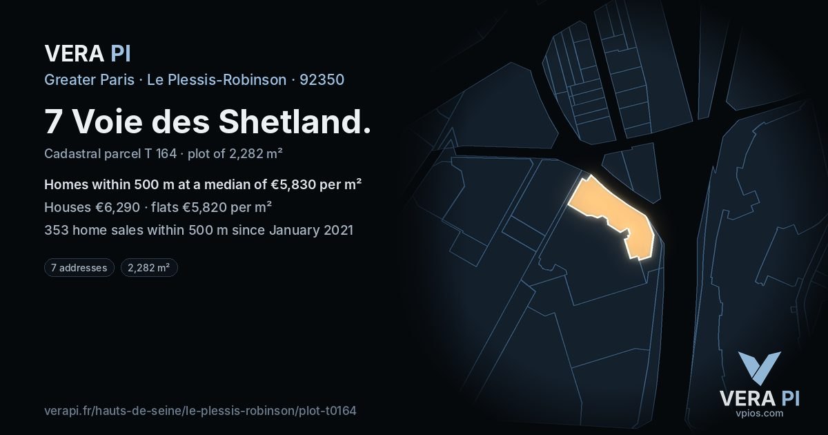 7 Voie des Shetland, Le Plessis-Robinson at night – the plot lit, the parcels around coloured by the prices near them