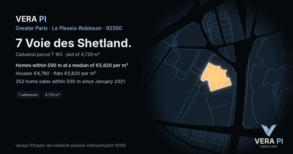 7 Voie des Shetland, Le Plessis-Robinson at night – the plot lit, the parcels around coloured by the prices near them