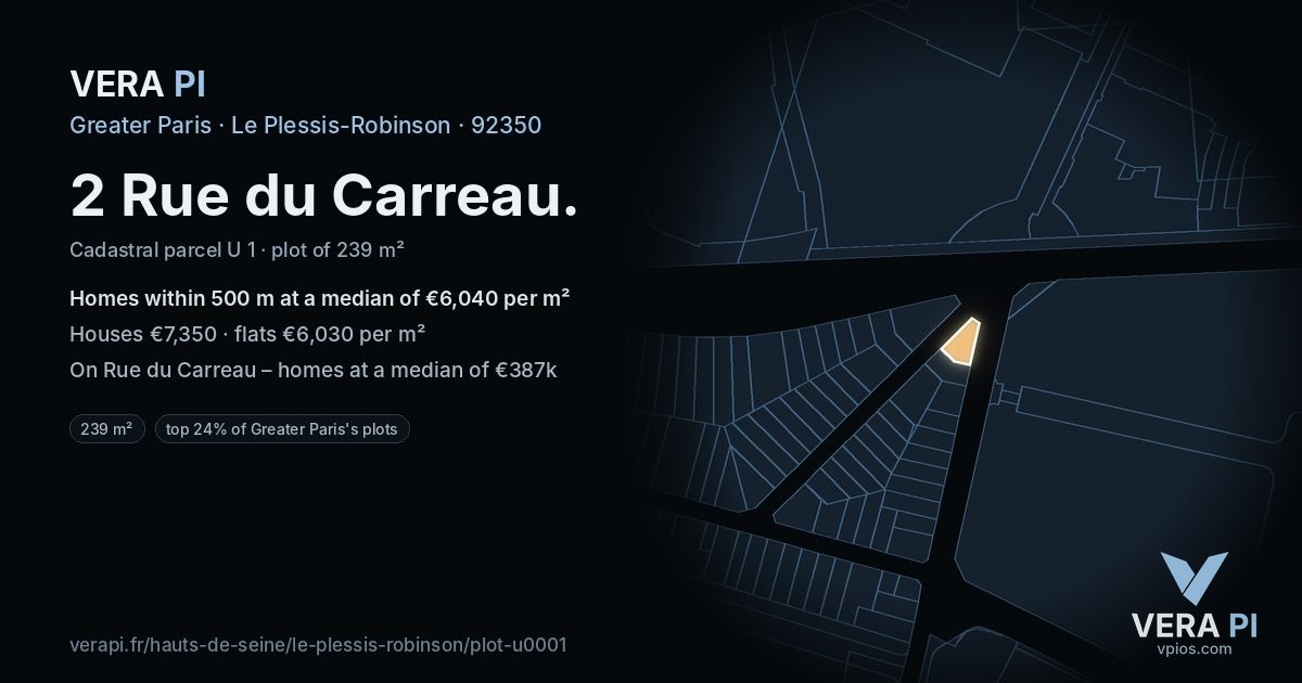 2 Rue du Carreau, Le Plessis-Robinson at night – the plot lit, the parcels around coloured by the prices near them