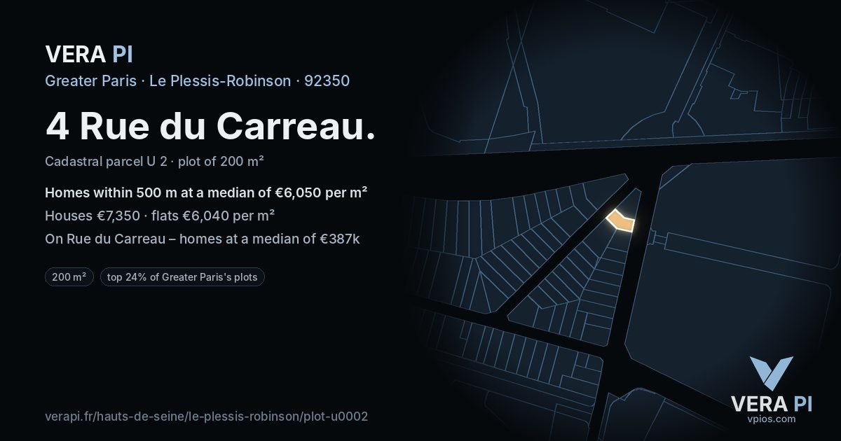4 Rue du Carreau, Le Plessis-Robinson at night – the plot lit, the parcels around coloured by the prices near them