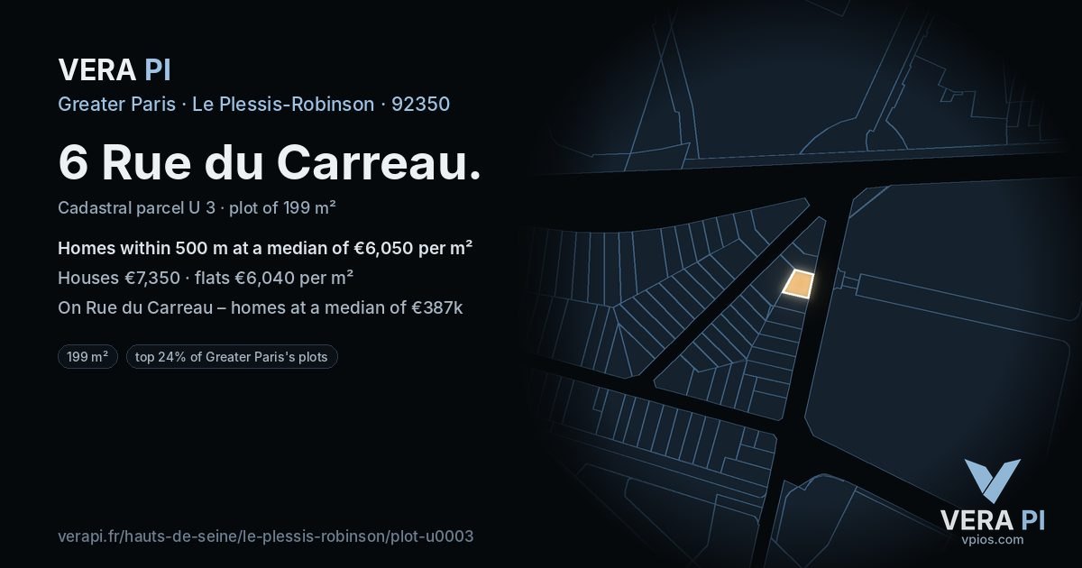 6 Rue du Carreau, Le Plessis-Robinson at night – the plot lit, the parcels around coloured by the prices near them