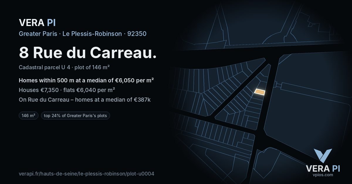 8 Rue du Carreau, Le Plessis-Robinson at night – the plot lit, the parcels around coloured by the prices near them