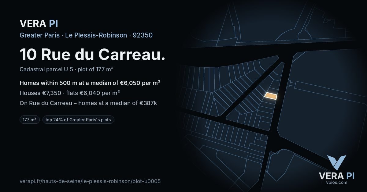 10 Rue du Carreau, Le Plessis-Robinson at night – the plot lit, the parcels around coloured by the prices near them