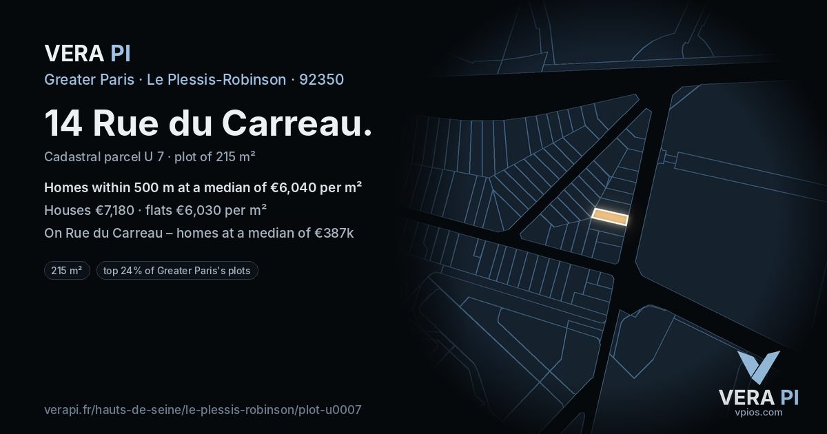 14 Rue du Carreau, Le Plessis-Robinson at night – the plot lit, the parcels around coloured by the prices near them