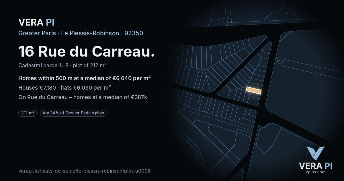 16 Rue du Carreau, Le Plessis-Robinson at night – the plot lit, the parcels around coloured by the prices near them