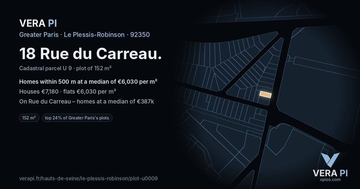 18 Rue du Carreau, Le Plessis-Robinson at night – the plot lit, the parcels around coloured by the prices near them