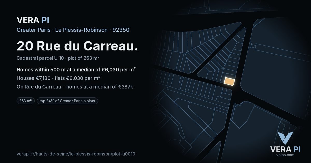20 Rue du Carreau, Le Plessis-Robinson at night – the plot lit, the parcels around coloured by the prices near them
