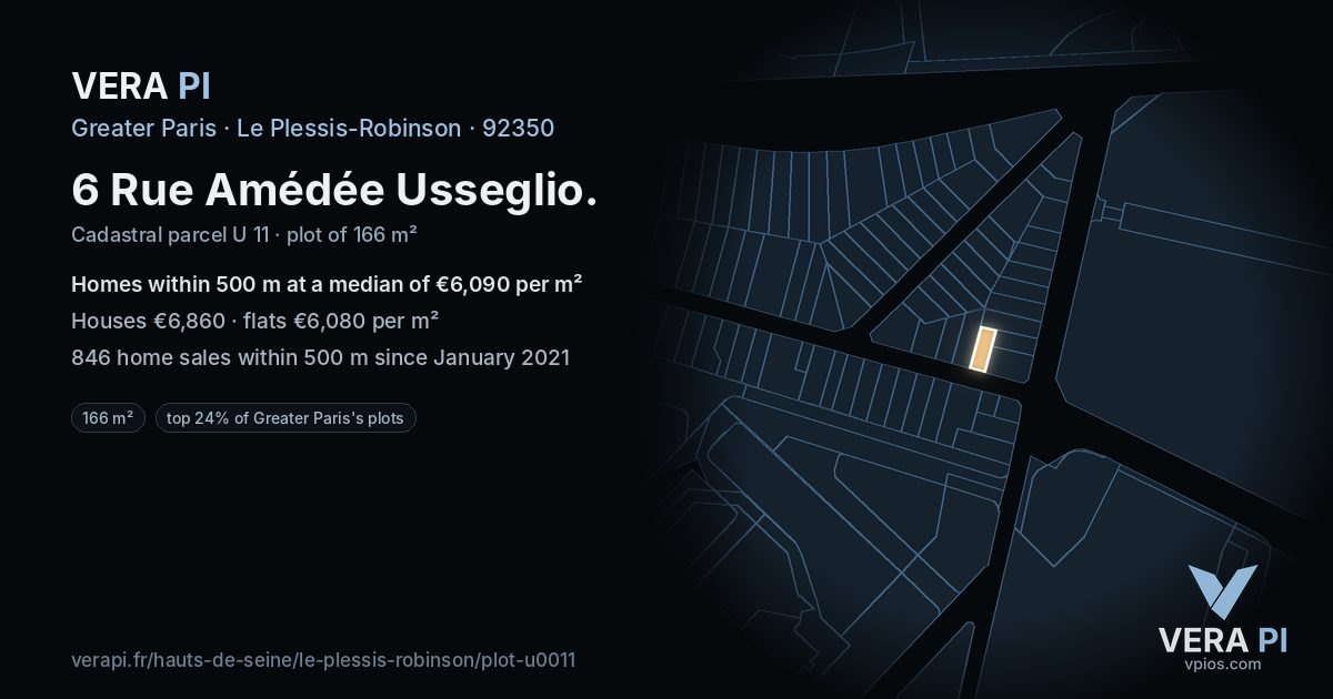 6 Rue Amédée Usseglio, Le Plessis-Robinson at night – the plot lit, the parcels around coloured by the prices near them