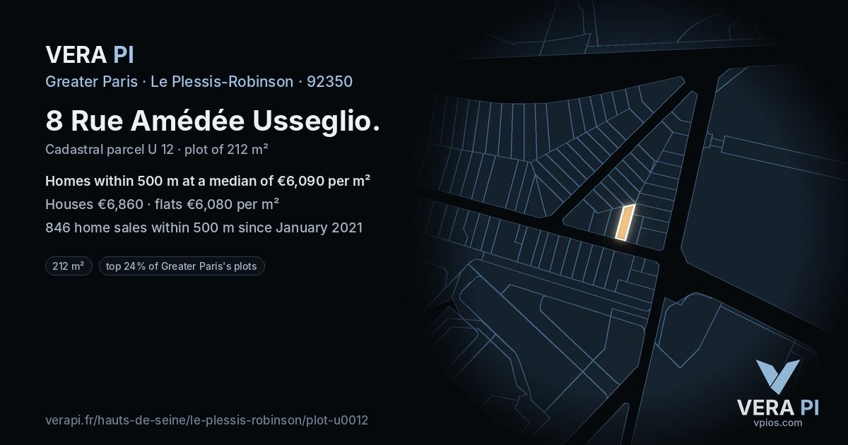 8 Rue Amédée Usseglio, Le Plessis-Robinson at night – the plot lit, the parcels around coloured by the prices near them