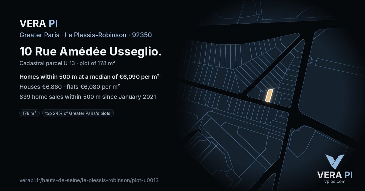 10 Rue Amédée Usseglio, Le Plessis-Robinson at night – the plot lit, the parcels around coloured by the prices near them