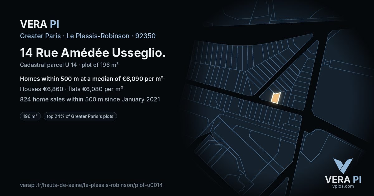 14 Rue Amédée Usseglio, Le Plessis-Robinson at night – the plot lit, the parcels around coloured by the prices near them