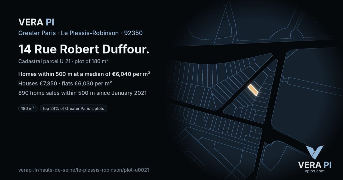 14 Rue Robert Duffour, Le Plessis-Robinson at night – the plot lit, the parcels around coloured by the prices near them