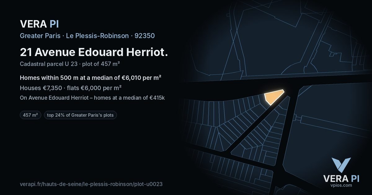 21 Avenue Edouard Herriot, Le Plessis-Robinson at night – the plot lit, the parcels around coloured by the prices near them