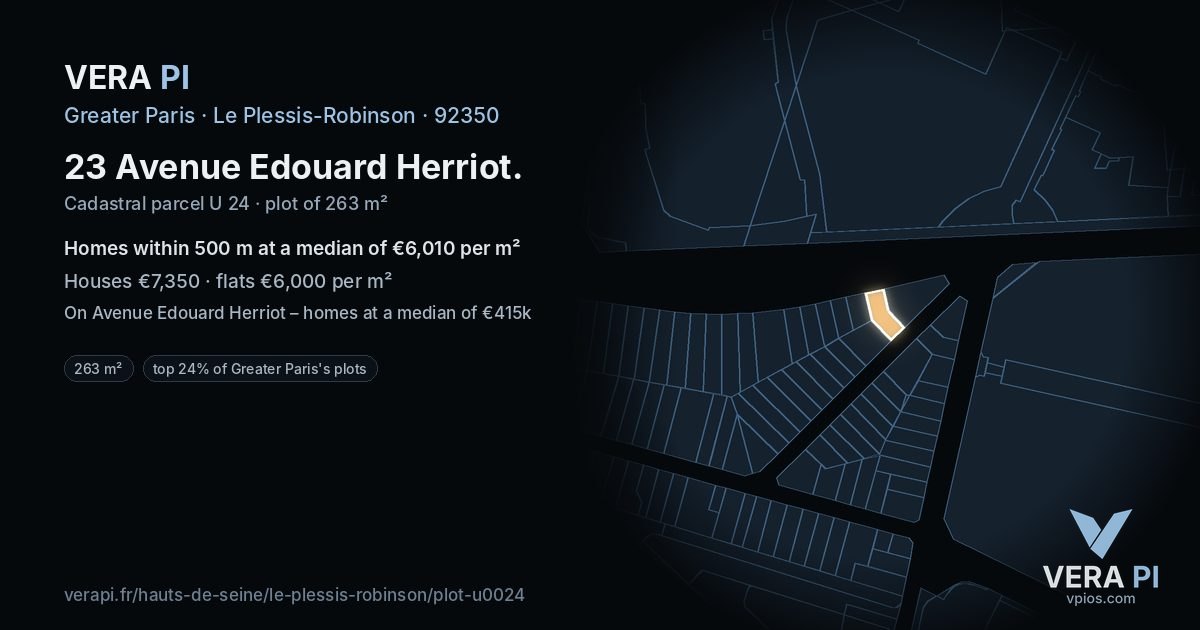 23 Avenue Edouard Herriot, Le Plessis-Robinson at night – the plot lit, the parcels around coloured by the prices near them