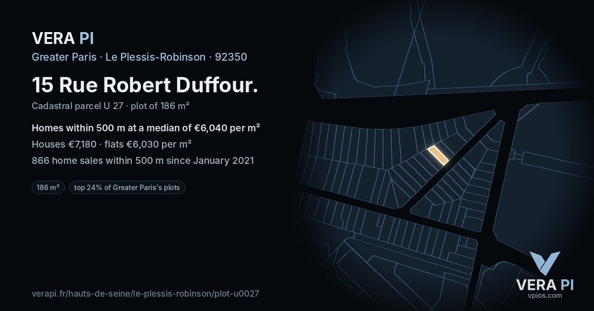 15 Rue Robert Duffour, Le Plessis-Robinson at night – the plot lit, the parcels around coloured by the prices near them