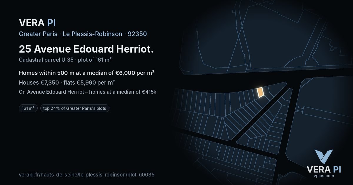 25 Avenue Edouard Herriot, Le Plessis-Robinson at night – the plot lit, the parcels around coloured by the prices near them