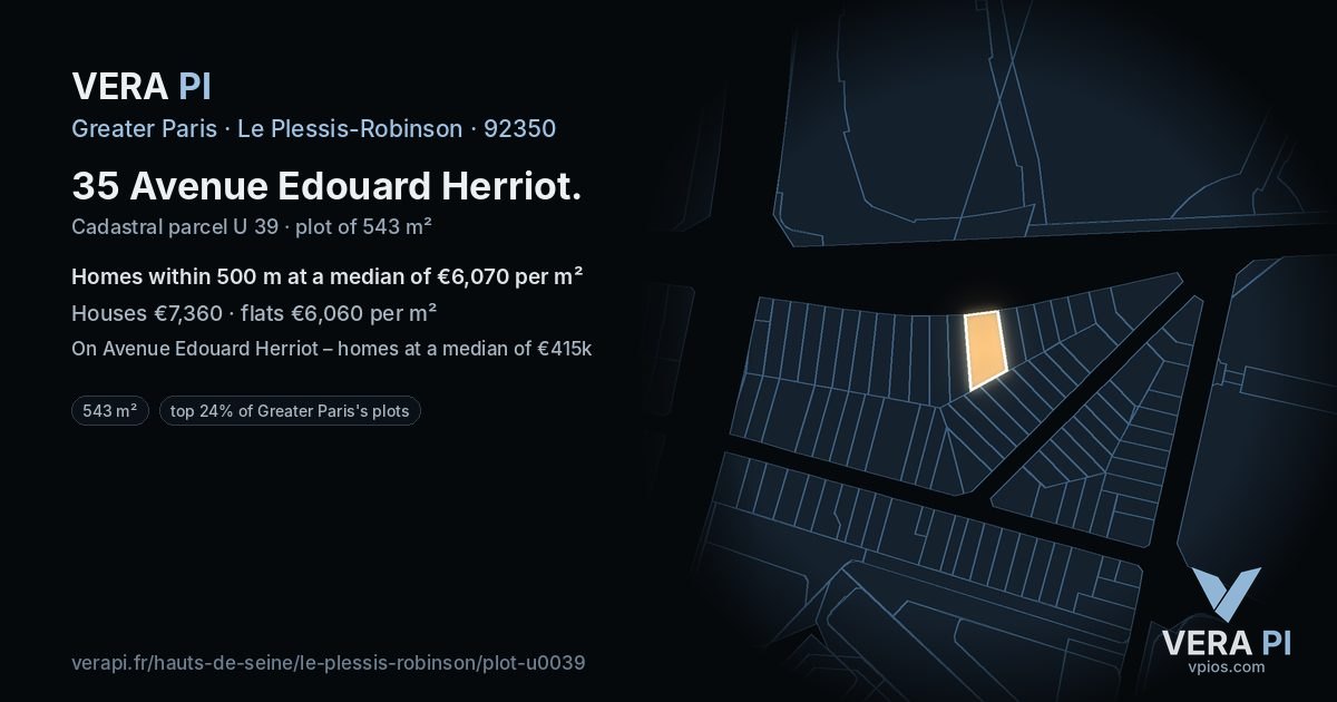 35 Avenue Edouard Herriot, Le Plessis-Robinson at night – the plot lit, the parcels around coloured by the prices near them
