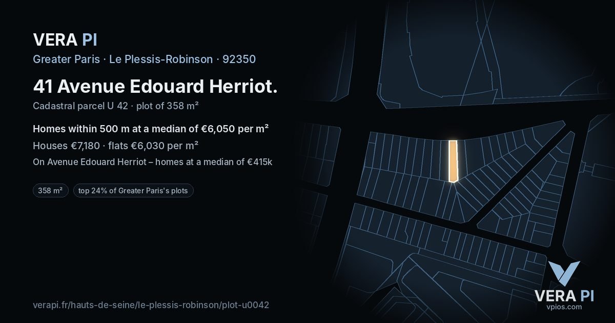 41 Avenue Edouard Herriot, Le Plessis-Robinson at night – the plot lit, the parcels around coloured by the prices near them