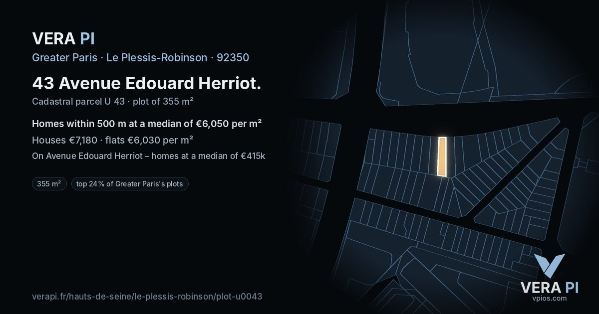 43 Avenue Edouard Herriot, Le Plessis-Robinson at night – the plot lit, the parcels around coloured by the prices near them