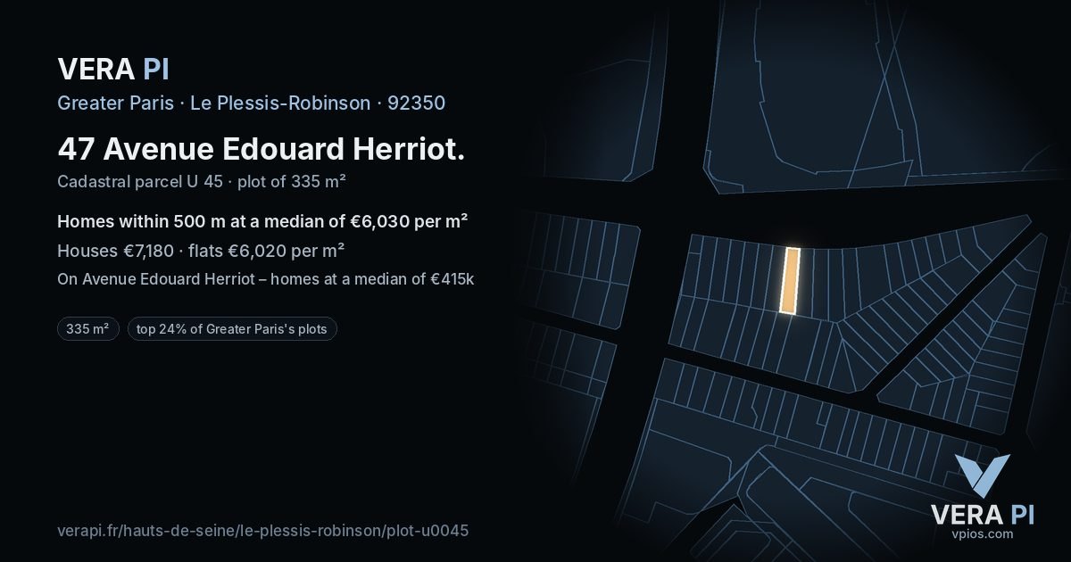 47 Avenue Edouard Herriot, Le Plessis-Robinson at night – the plot lit, the parcels around coloured by the prices near them
