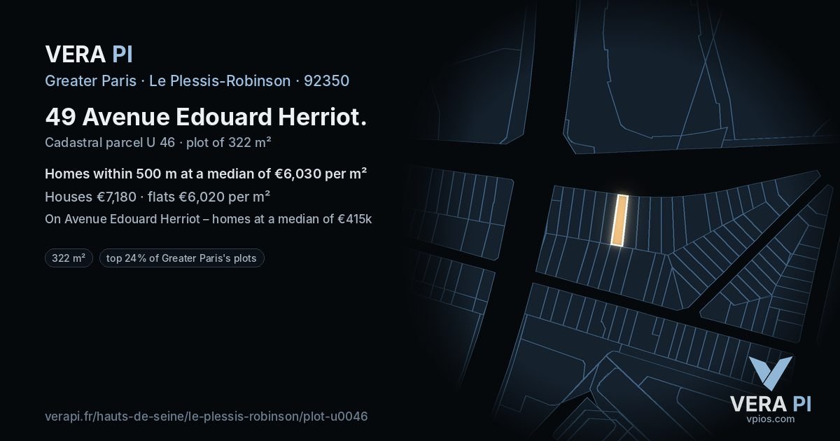 49 Avenue Edouard Herriot, Le Plessis-Robinson at night – the plot lit, the parcels around coloured by the prices near them