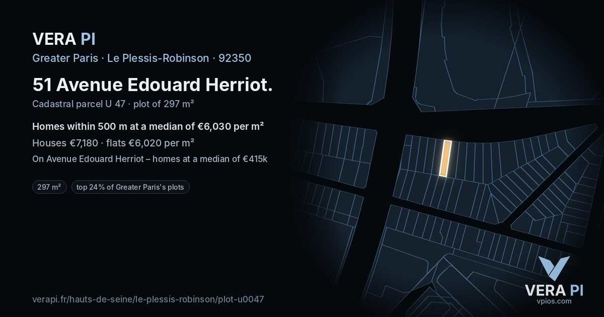 51 Avenue Edouard Herriot, Le Plessis-Robinson at night – the plot lit, the parcels around coloured by the prices near them